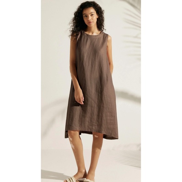 Lintico Dresses & Skirts - Lintico Sienna Linen Sleeveless‎ Dress Brown Casual Midi Women's Dress